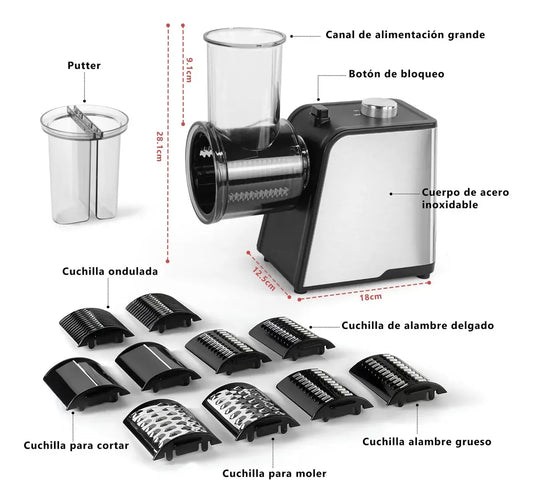 Rallador Eléctrico 5 en 1 de Acero Inoxidable para Cortar Verduras