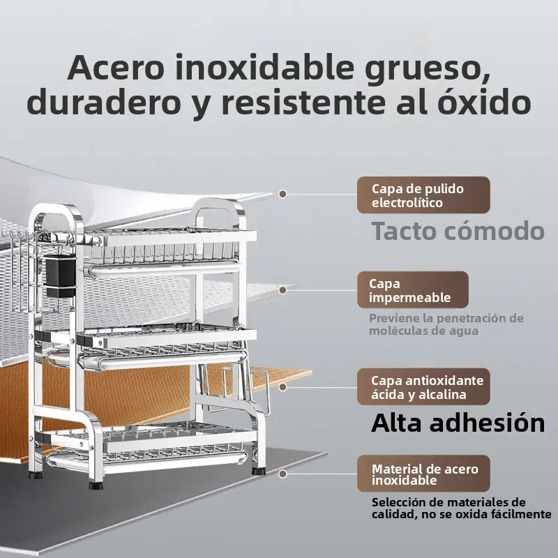 Escurridor de Trastes Multifuncional de 3 Niveles para Cocina - Metacompras