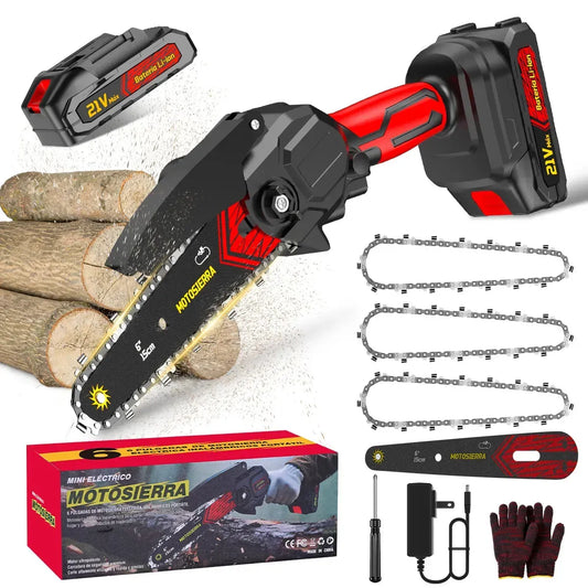 Motosierra InalΓ‘mbrica 1500W con BaterΓa de 10000mAh y Accesorios Incluidos