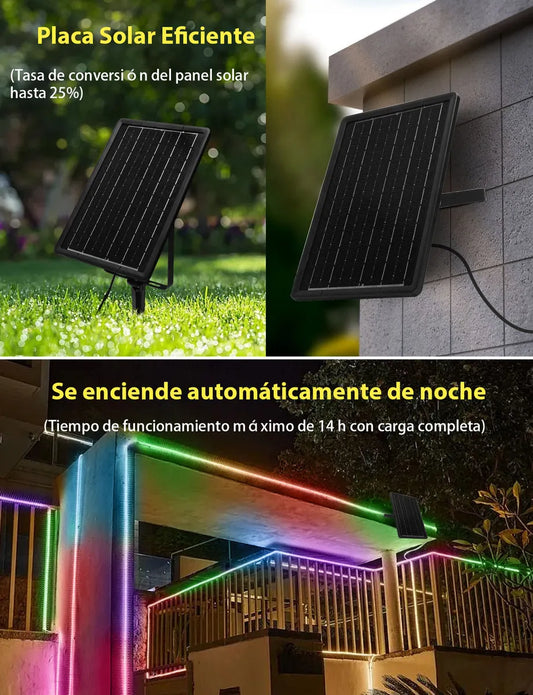 Tira LED Solar 50W 5m RGB Impermeable IP65 para Exterior Personalizable - Metacompras