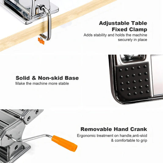 Máquina de Pasta de Acero Inoxidable con 7 Ajustes para Hogar y Restaurante