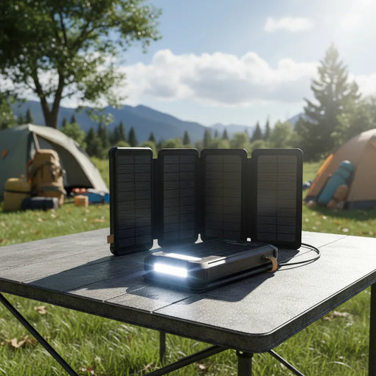 Power Bank Solar PortΓ‘til 30000mAh con 4 PΓ‘neles Solares Color Negro