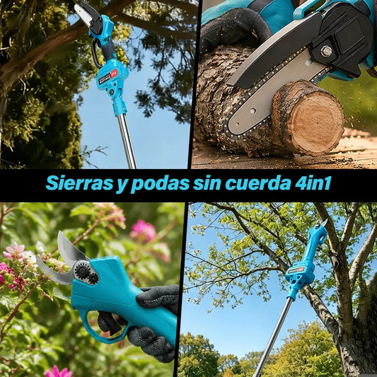Motosierra y Tijera ElΓ©ctrica para Poda de Altura con BaterΓas y Barra TelescΓ³pica