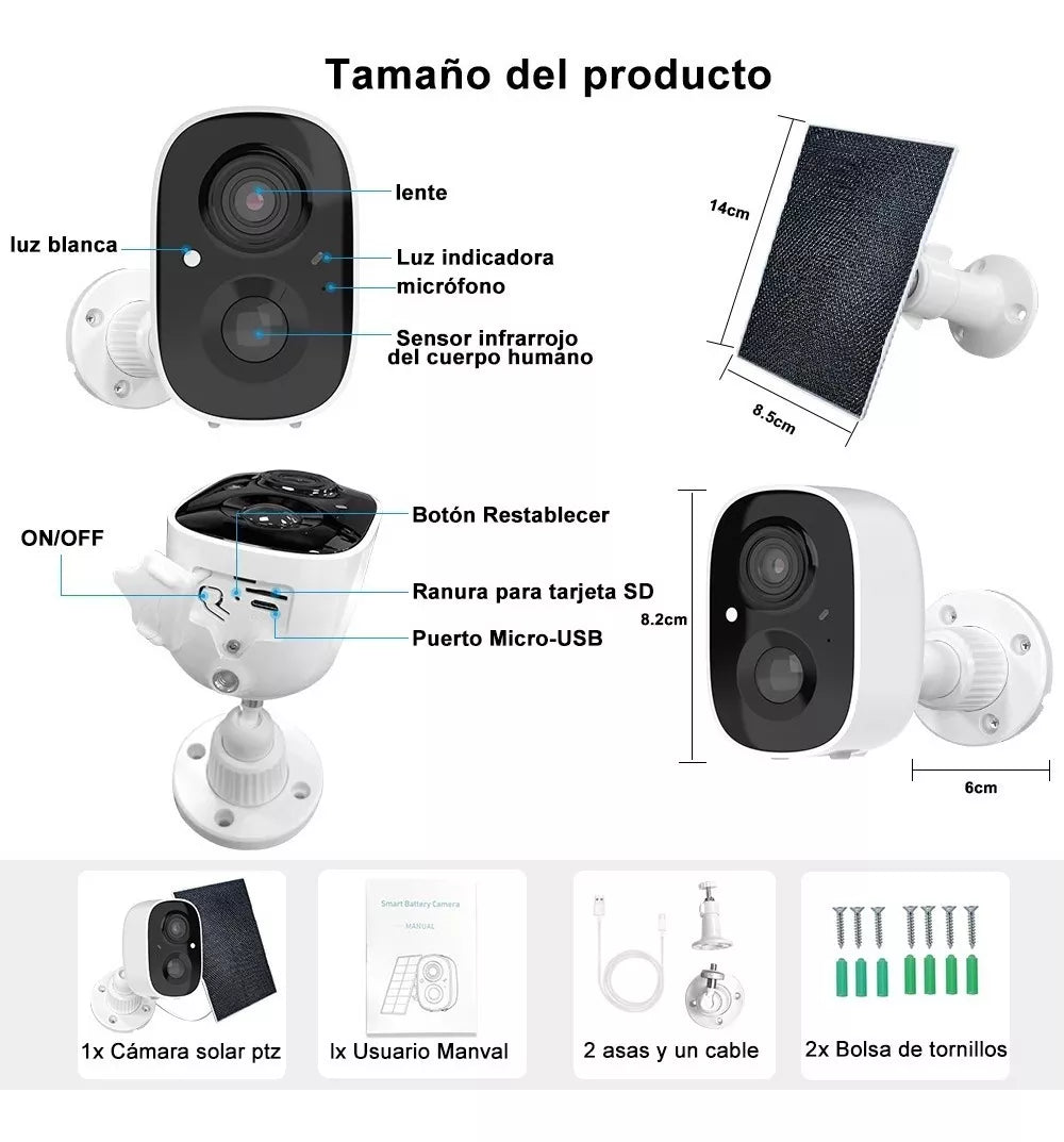 Cámara De Seguridad Wifi Recargable Solar - Metacompras