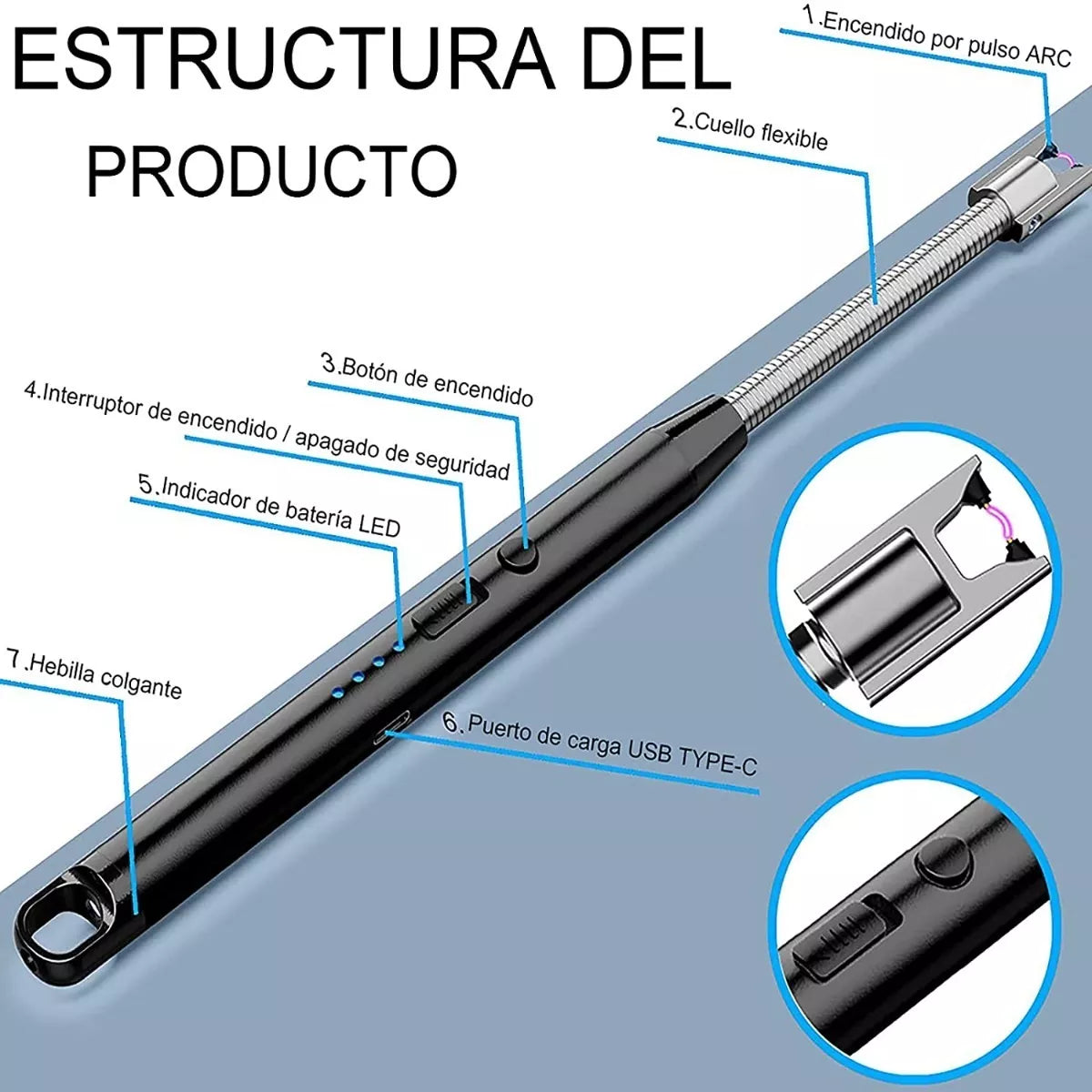 Encendedor Eléctrico Recargable Portátil Usb Para Cocina - Metacompras