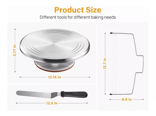 Base Giratoria Pasteles O Reposteria Acero Inoxidable Kit 22 - Metacompras