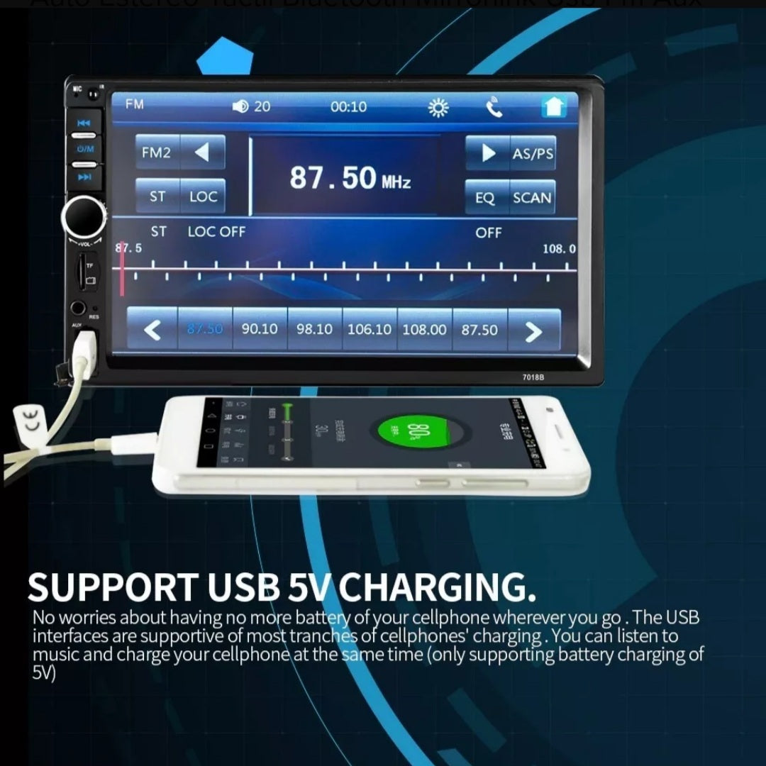 Auto Estereo 2 Din Táctil Bluetooth Mirrorlink Usb Fm Aux Cámara - Metacompras