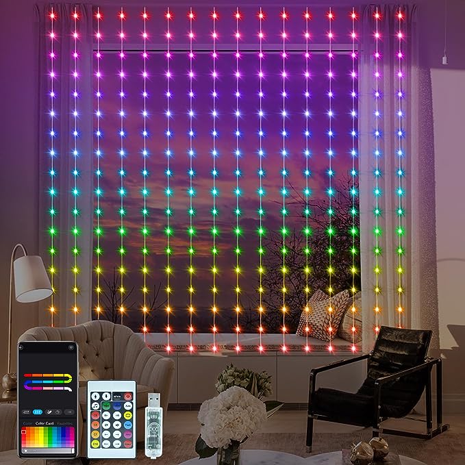 Cortina de Luces LED Inteligente Resistente al Agua con Control Remoto