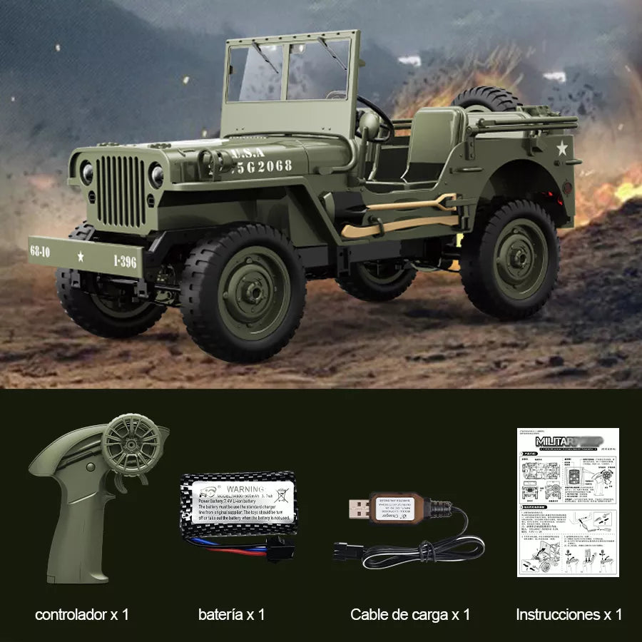 Coche Control Remoto Jjrc Jeep Willys MB1941 - Detalles Realistas y Luces LED