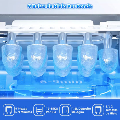 Máquina Para Hacer Hielo Eléctrica 15kg en 24h - Producción Rápida y Autolimpiante