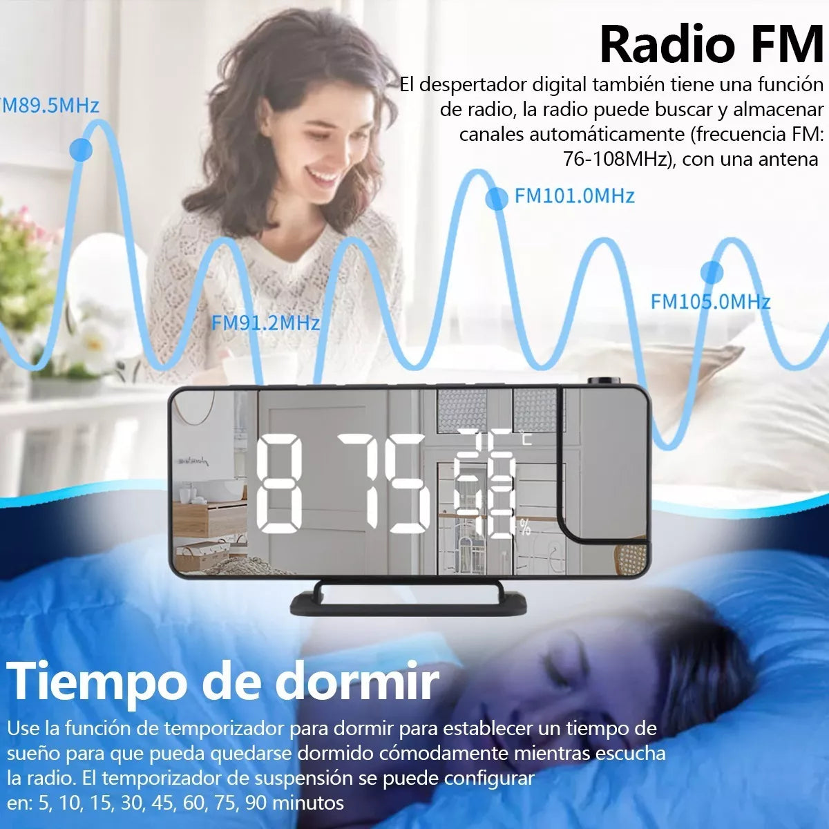 Reloj Despertador Digital Proyección Con Radio Y Proyector