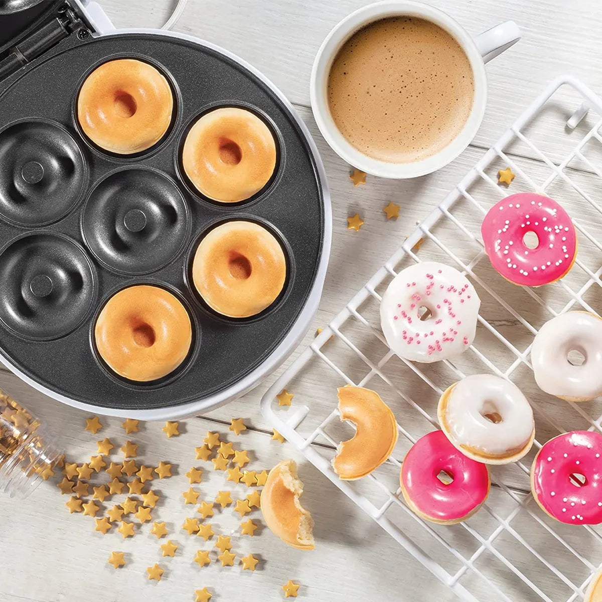 Máquina de Donas 1200W para Desayuno en Casa - Fácil y Rápida de Usar
