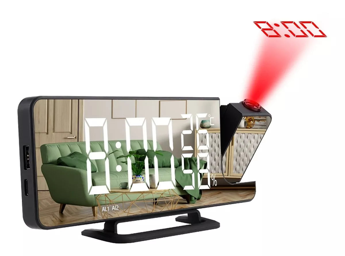 Reloj Despertador Digital con Proyector y Radio FM, Diseño Elegante