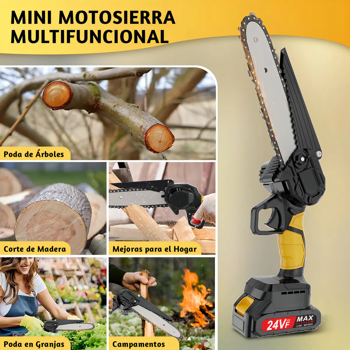 Mini Motosierra Eléctrica 2 baterías 2 espadas 6/8 " - Metacompras