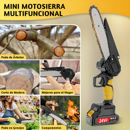 Mini Motosierra Eléctrica 2 baterías 2 espadas 6/8 " - Metacompras