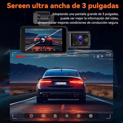 Cámara para Auto de Doble Lente HD 1080P con Wi-Fi, Visión Nocturna y Monitoreo 24 Horas