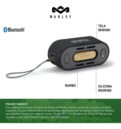 Bocina Bluetooth House of Marley JA021SB Portátil A Prueba de Agua con Sonido Potente