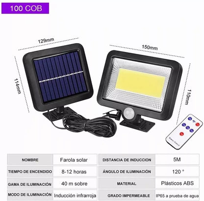 100 Led Lampara Solar Pared Sensor 3 modos remoto 60w 2 piezas - Metacompras