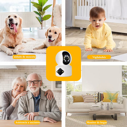 Cámara De Seguridad Doble Lente 4mp Hd Wifi 360º Con Alarma - Metacompras