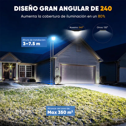 Lámpara Solar LED 1600W con Sensor de Movimiento para Jardín Resistente al Agua