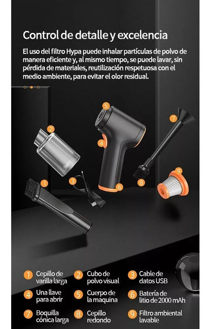 Aspirador De Coche Inalámbrico Portátil De 120w Y 9000pa - Metacompras