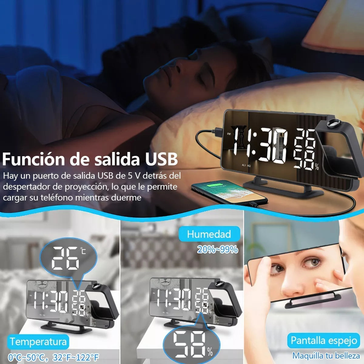 Reloj Despertador Digital Proyección Con Radio Y Proyector - Metacompras