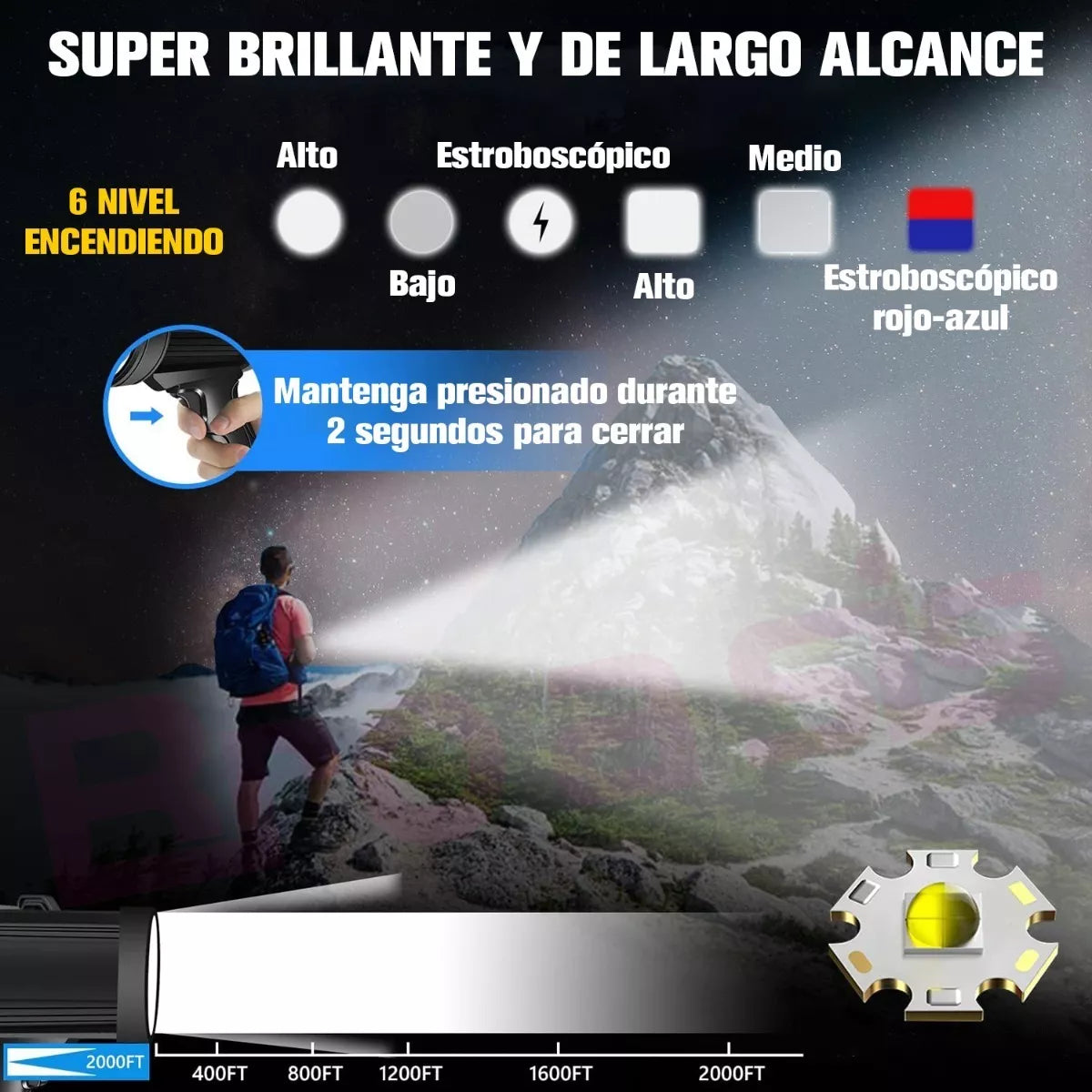 Linterna De Mano Led Potentes Recargable P50 Con Trípode - Metacompras