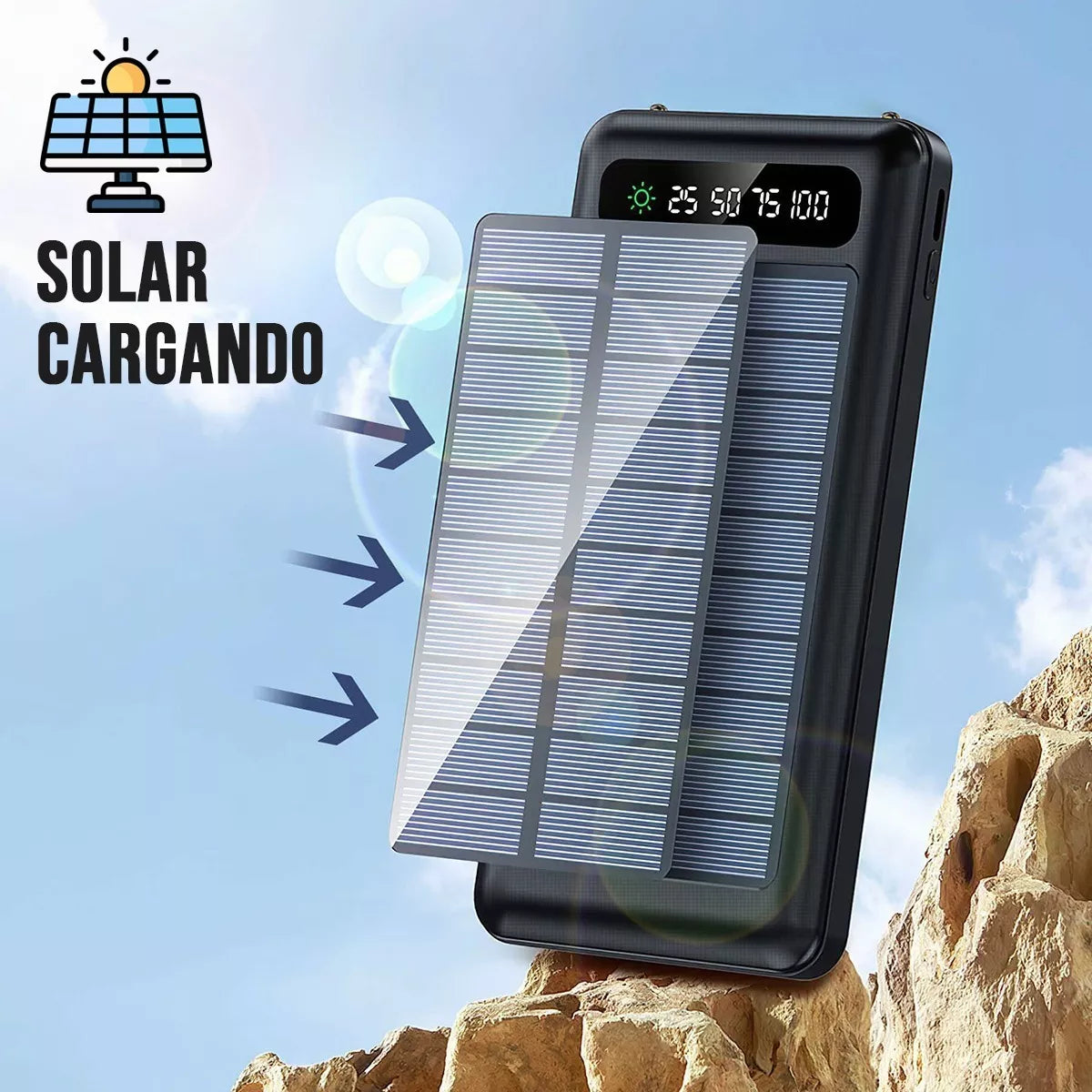 Power Bank Batería Portátil Solar Digital Led 12800mah