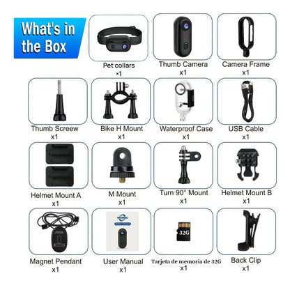 Cámara de Acción 4K Body Cam con Clip de Resorte para Aventuras