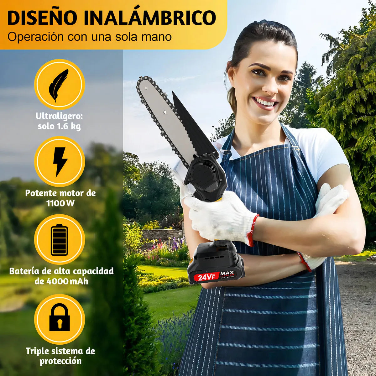 Mini Motosierra Eléctrica 2 baterías 2 espadas 6/8 " - Metacompras