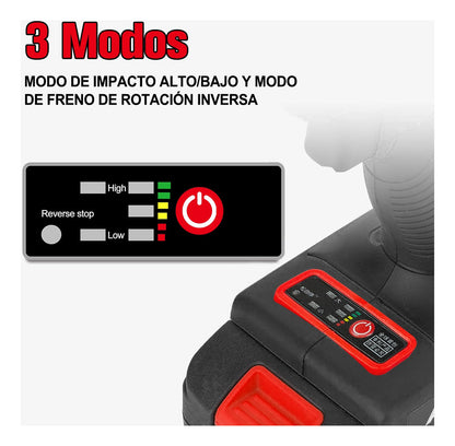 Llave de Impacto Inalámbrica 21V con Motor Sin Escobillas y Torque de 520 Nm