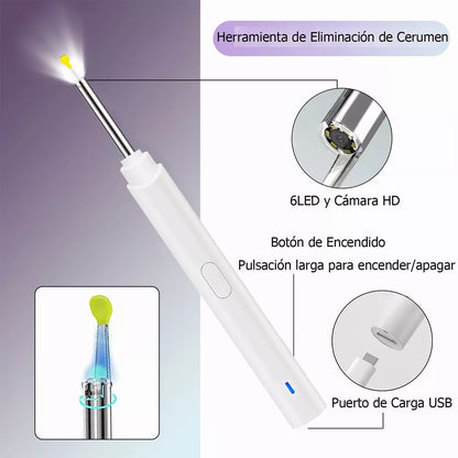 Limpiador De Oidos Cámara Otoscopio Endoscopio Wifi Blanco - Metacompras