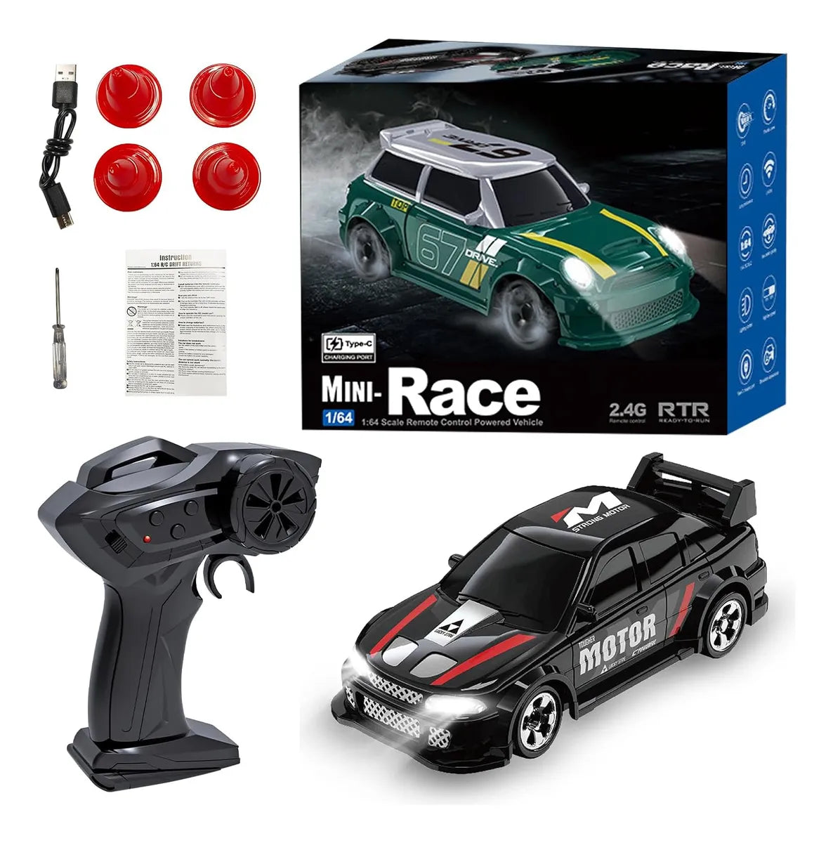Mini Auto RC Drift 1:64 4WD con Luz LED - Diversión Compacta y Ágil