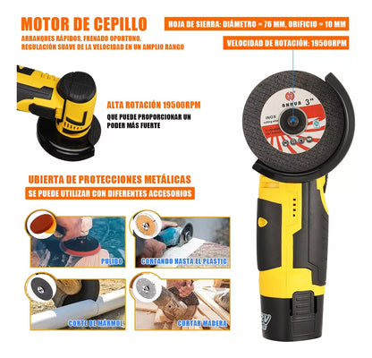 Mini Esmeril Angular Inalámbrica Pulidora 12v 75mm Batería - Metacompras