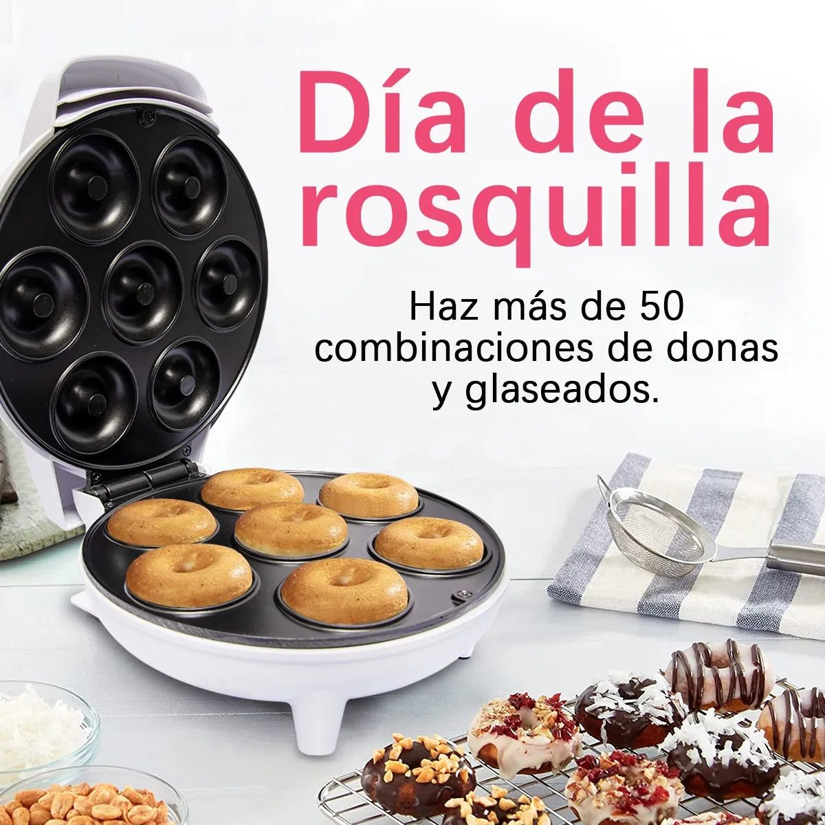 Máquina de Donas 1200W para Desayuno en Casa - Fácil y Rápida de Usar