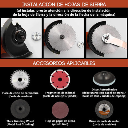 Esmeriladora Angular 2000 W 3 en 1: Amoladora, Motosierra y Lijadora Profesional
