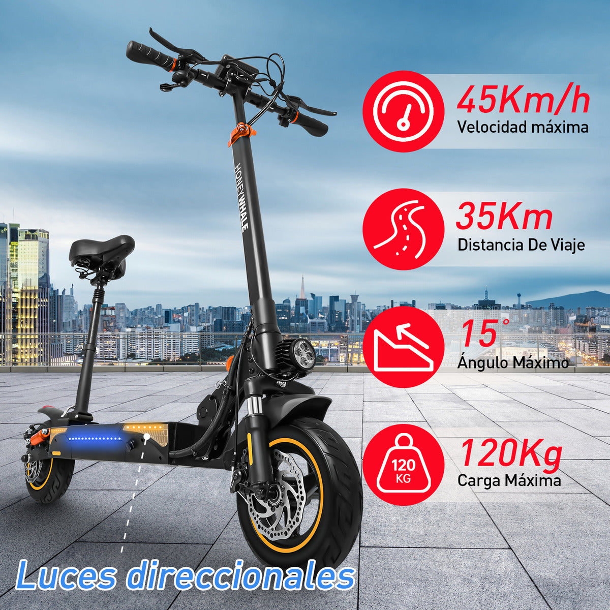 Scooter Eléctrico Patín T4A Honey Whale 45km/h Plegable para Adultos 600W 30-35kms