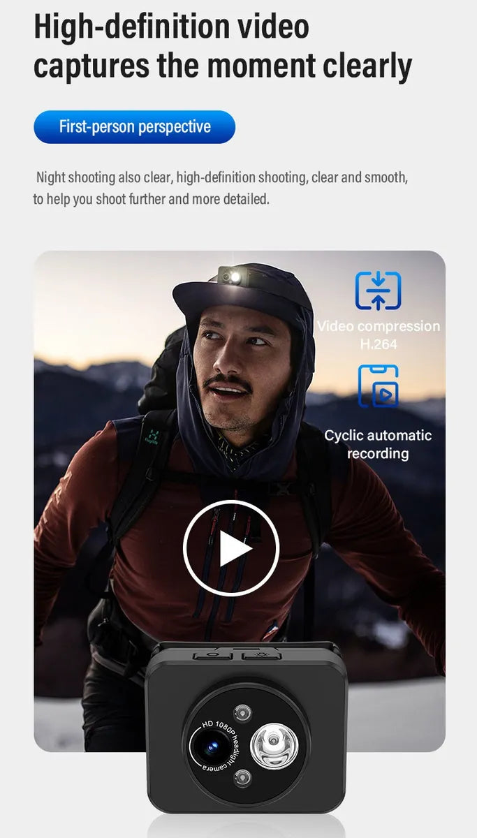 Cámara de Acción HD 1080p con Lámpara LED - Grabación Versátil