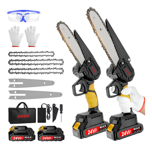 Mini Motosierra Eléctrica 2 baterías 2 espadas 6/8 "