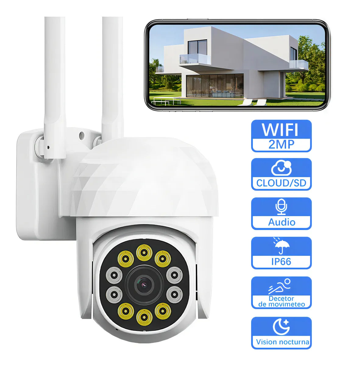 Cámara WiFi V380 Pro 360° con Detección de Movimiento y Resistente al Agua