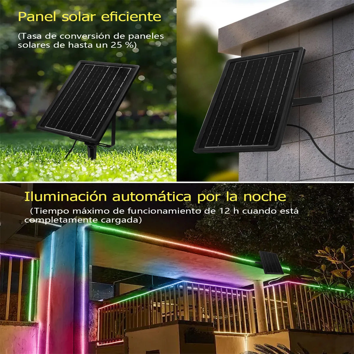 Tiras LED Solares 100W 10m RGB Impermeables y Recortables para Exterior