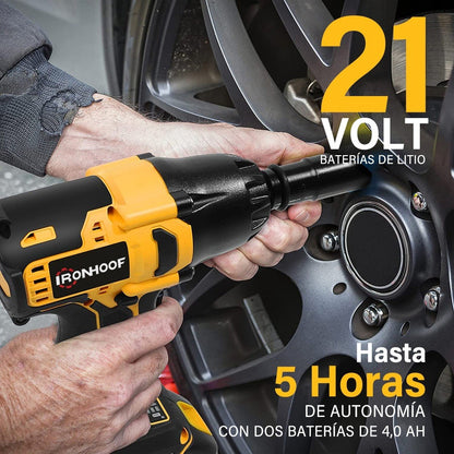 Pistola Llave de Impacto Inalámbrica 1/2" 520 Nm - Motor Sin Escobillas, Batería 4.0 Ah