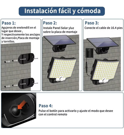 Lámpara Solar Exterior Jardín Pared Sensor Luz 106 Led - Metacompras