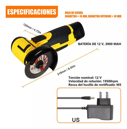 Mini Esmeril Angular Inalámbrica Pulidora 12v 75mm Batería - Metacompras