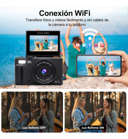 Cámara Digital Ourlife Full HD 4K con Pantalla LCD Giratoria 180° Negra