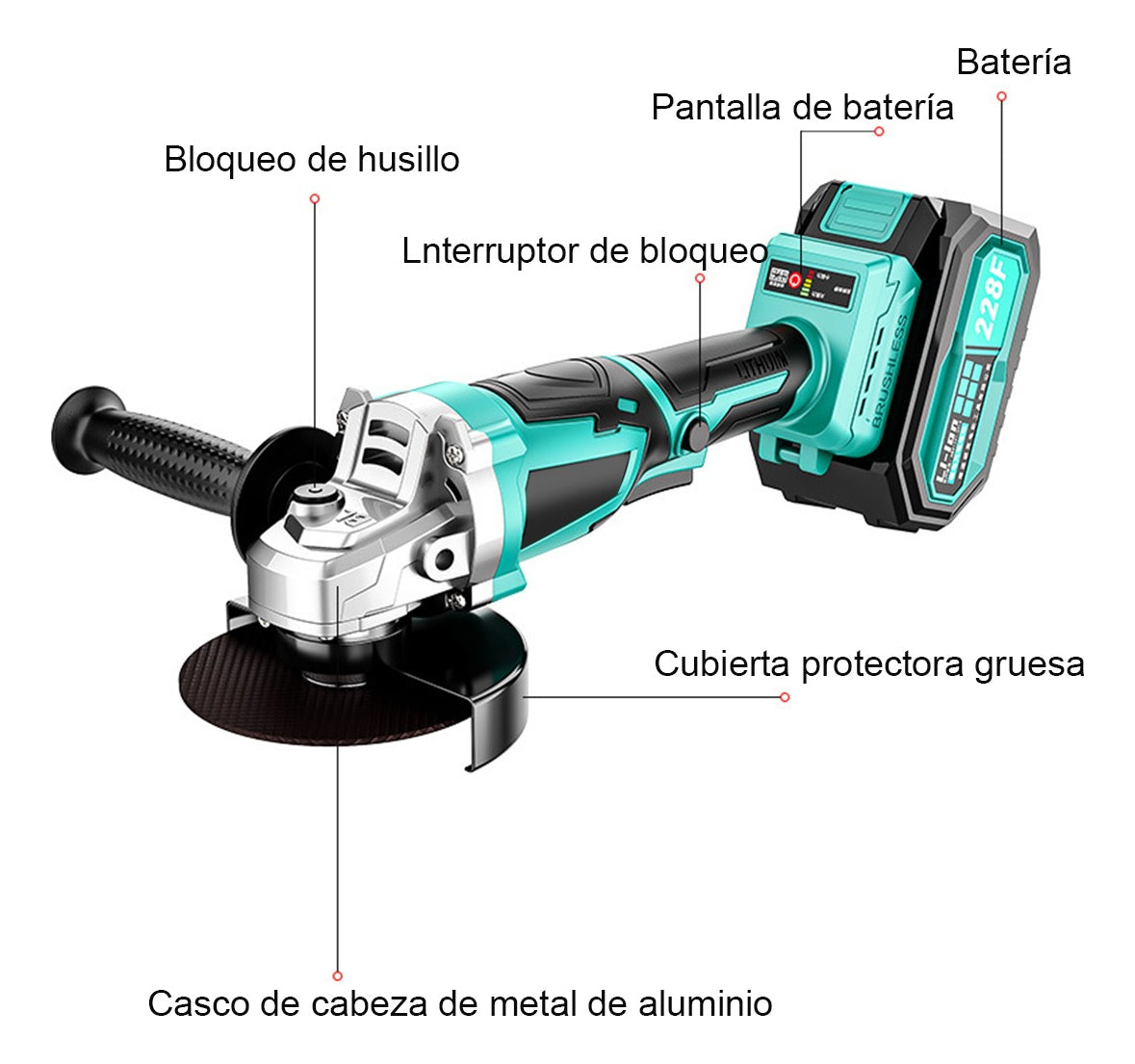 Esmeriladora Angular Inalámbrica 2 Baterías 125mm Accesorios