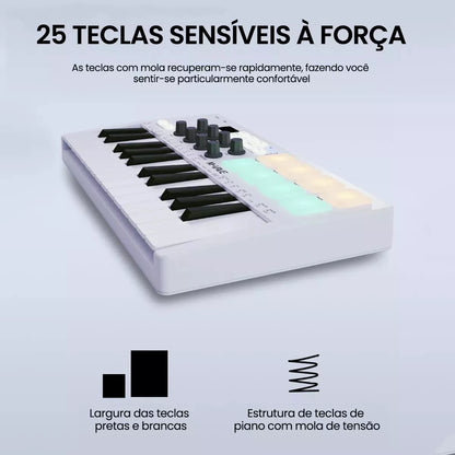Teclado MIDI Inalámbrico Portátil Smk-25 – 25 Teclas Sensibles + 16 Horas de Batería