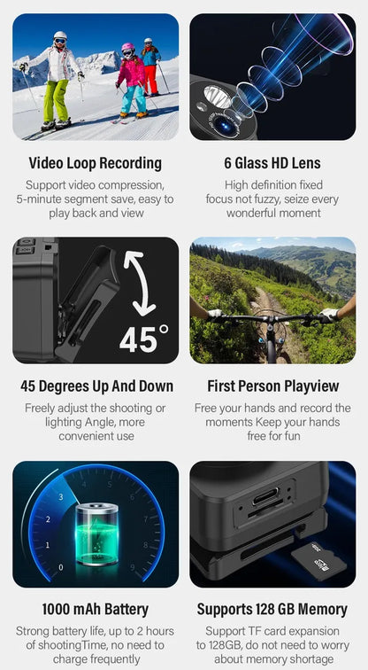 Cámara de Acción HD 1080p con Lámpara LED - Grabación Versátil