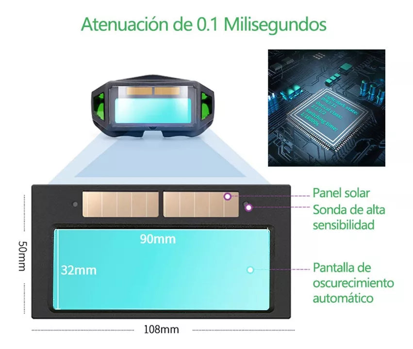 Careta Electronica Soldar Ventana Lateral Automática Lentes