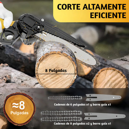 Mini Motosierra Eléctrica 2 baterías 2 espadas 6/8 " - Metacompras